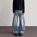 Men's Clothing Vintage Washed Distressed Straight-Leg Jeans For Men - Cleanfit High Street Style With Subtle Flare & Premium Cotton Fabric_mkmklike.com
