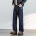 Primary Color Thickened Lyocell Blue Original Cow Black Straight Style Trendy Brand Men's Jeans Mid-waist Trendy Brand Line Design_mkmklike.com
