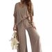 Women's Clothing V neck bat sleeve top casual pants set_mkmklike.com