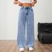 Women's Light Wash High-Waisted Wide-Leg Jeans – Vintage-Inspired Distressed Denim With Unique Pleated Details, Non-Stretch Cotton Blend_mkmklike.com