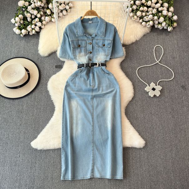 Women's Clothing Denim Dress For Women Summer New Style High End Temperament Waist Slimming Medium Length Skirt_mkmklike.com