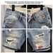 Men's Vintage-Inspired Distressed Denim Shorts Ripped Patched Slim Fit 4-Inch Inseam Destroyed Jeans Cat Whiskers Summer Streetwear_mkmklike.com