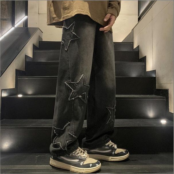 Men's Clothing Men's High-End Straight Leg Jeans Trendy Wide Leg Pants Loose Fit High Street Style Spring Autumn Fashion_mkmklike.com