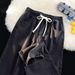Trendy Jeans Men's Black Trendy American Wide For Spring And Summer, Loose Washed Straight Leg Pants_mkmklike.com