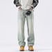 Hand-Painted Vintage Washed Jeans – Light Blue Straight Leg Cleanfit Denim For Men & Women (S-3XL)_mkmklike.com