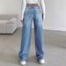 Women's High-Waisted Slimming Straight Leg Jeans Floor-Length Trousers Regular Fit Solid Color Fashion_mkmklike.com