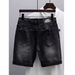 Men's Slim Fit Stretch Denim Shorts Distressed Rhinestone Embellished 4-Inch Inseam Casual Black And Gray Shorts_mkmklike.com