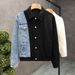 Men's Stylish Denim Patchwork Jacket - Trendy Casual Coat With Unique Design, Comfortable & Fashionable For Autumn_mkmklike.com
