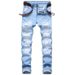 Men's Clothing Stretch Black Jeans Motorcycle Style Patchwork Loose Fit Straight Leg Denim Mid Waist Long Cotton Non-Stretch Machine Washable_mkmklike.com
