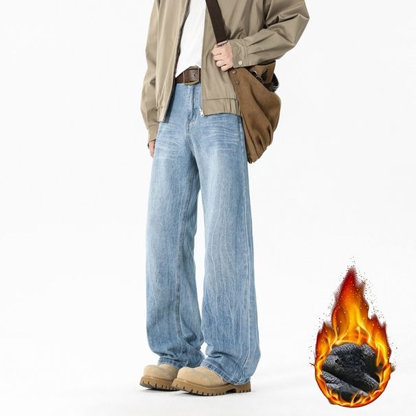 Fleece Thickened Lightning Pattern Jeans Men's Beauty High Street Men's Micro-pull Pants Slim-fit_mkmklike.com