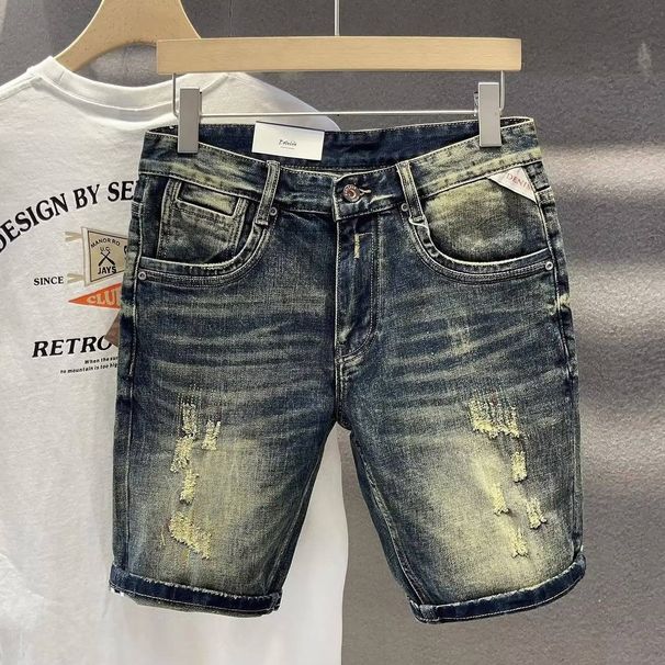 Men's Clothing Back Pocket Print Slim Fit Denim Shorts Boys Casual Stretch Five Points_mkmklike.com