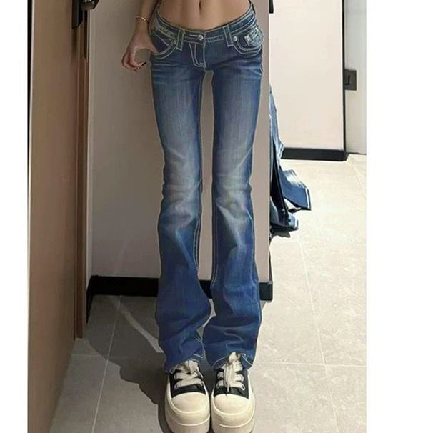 Women's Y2K Low Waist Embroidered Flared Jeans – Vintage Bluish Denim Wide Leg Pants (S-XL)_mkmklike.com