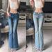 Retro Flared Jeans For Women With Hip Padding - Low Rise Stretch Denim With Frayed Hem - Vintage High Waist Bell Bottom Pants_mkmklike.com