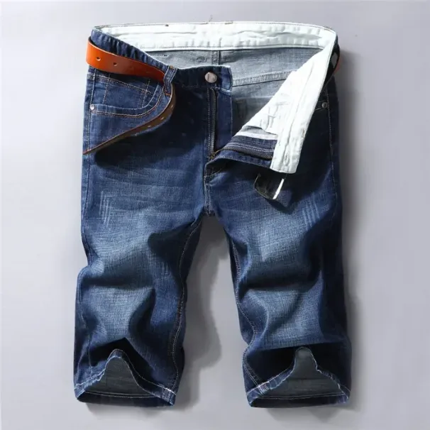 2025 2025 Men's Denim Shorts Summer New Style Thin Section Elastic Strength Slim Fit Short Jeans Male Brand Clothing Black Blue_mkmklike.com