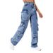 Women's Clothing Pants High Waist Flap Pockets Women's High Waist Cargo Pants With Flap Pockets - Loose Fit Denim Workwear Pants For Street Style_mkmklike.com