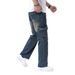 Men's Dark Blue Straight Leg Cargo Jeans Non-Stretch Casual Versatile Multiple Design Techniques_mkmklike.com