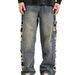 Men's Clothing Autumn Hard Work High Waist Washed Side Big Hole Wide Leg Handsome And Slim Distressed Jeans_mkmklike.com
