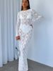 women's clothing hollow lace pattern see-through slim long dress_mkmklike.com
