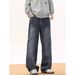 Men's Multi Pocket Cargo Jeans Trendy Loose Fitting Curved Cut Versatile Straight Leg Denim For Spring Autumn_mkmklike.com