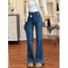 Women's High-Waisted Slimming Stretchy Flared Jeans Stylish Split Hem Flattering Plus Sizes For Spring Autumn Not Clingy_mkmklike.com