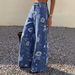 TK193 High-Waisted Wide-Leg Jeans for Women Floral Print Retro Straight Leg Trousers in Denim_mkmklike.com