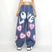 girl contrast color love graffiti print loose jeans mopping wide leg pants_mkmklike.com