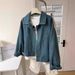 Women's Clothing Denim Jacket Versatile Slim Loose Beige Denim Jacket With Contrast Stitching - Oversized Casual Cropped Coat For Spring & Autumn_mkmklike.com