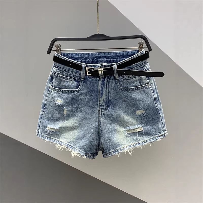 Summer New Women's Retro Distressed Washed Denim Shorts Slimming A-Line Wide Leg Hot Pants Versatile Sexy Hot Summer 2026_mkmklike.com