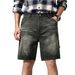"Men's Vintage Washed Denim Shorts - Mid-Length Relaxed Fit Casual Summer Shorts In Dark Green_mkmklike.com