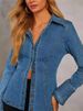 Women's Casual Style Long Sleeved Denim Shirt Single Breasted Lapel Collar Autumn Fashion_mkmklike.com