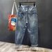 Men's Clothing Ripped Beggar Pants Men's High Street Retro Harem Nine Point Pants Spring And Summer Men's Loose Straight Trendy Jeans_mkmklike.com