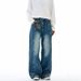 Men's Deconstructed Wide-Leg Jeans – High Street Vintage Distressed Denim With Patchwork Details, Relaxed Fit For Urban Streetwear_mkmklike.com