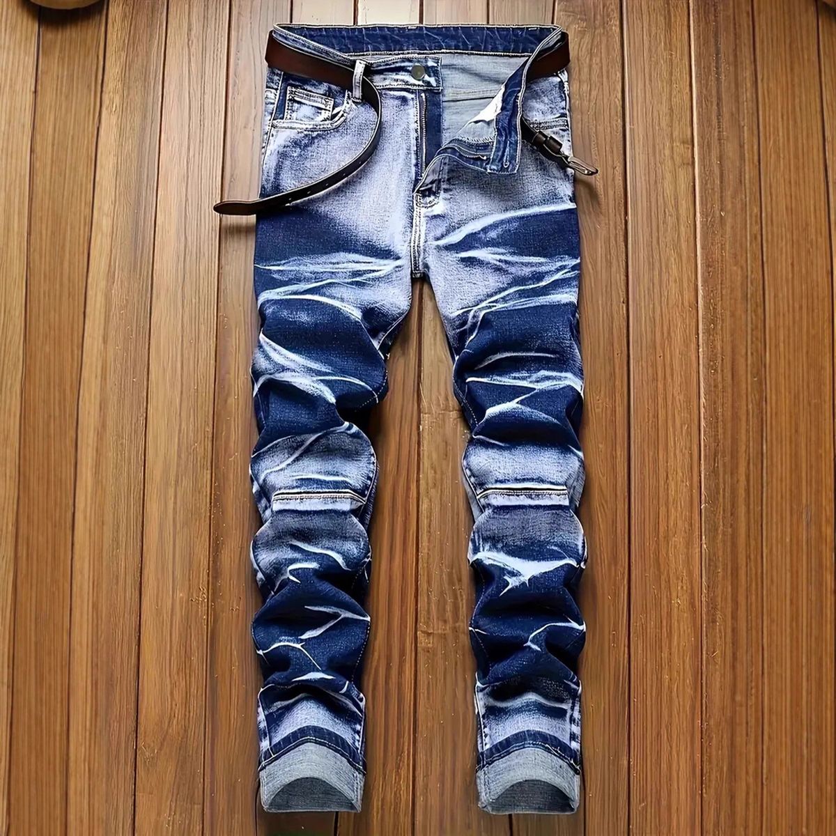 Men's Slim Fit Stretch Jeans With Unique Patterned Design - Comfortable Straight Leg Denim For All Seasons_mkmklike.com