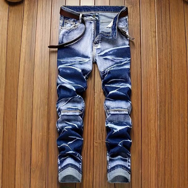Men's Slim Fit Stretch Jeans With Unique Patterned Design - Comfortable Straight Leg Denim For All Seasons_mkmklike.com