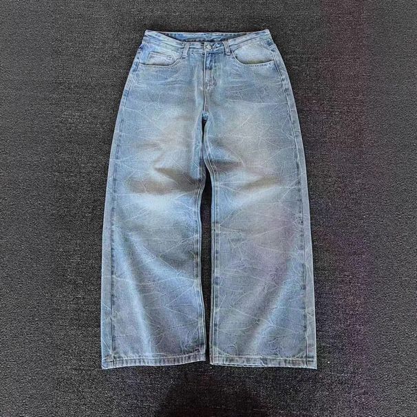 High-Waisted Straight Leg Jeans Men's Washed Retro American Style Trendy Autumn Arrival 2025_mkmklike.com