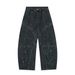 American High Street Silhouette Scimitar Jeans Men's Spray Paint Splatter Design Sense Patchwork Deconstructed Workwear_mkmklike.com