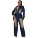 Women's Clothing 6027 Slim Elastic Flared Washed Long Sleeved Denim Jumpsuit Jumpsuit_mkmklike.com