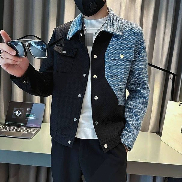 Men's Stylish Faux Leather Bomber Jacket - Trendy Oversized Zip-Up Coat With Stand Collar, Casual Streetwear For Autumn & Spring (Black/White)_mkmklike.com