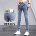 Summer Ripped Jeans For Men Korean Style Slim Fit Nine Point Skinny Jeans Trendy Brand Light Color Spring And Autumn Style Men's Pants_mkmklike.com