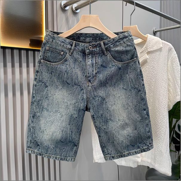 Men's Clothing Men's Mid-Length Water Ripple Jacquard Denim Shorts High Street Style Summer Casual Five-Point Trendy High End_mkmklike.com