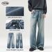 Men's Washed Denim Trousers Loose Fit Relaxed Wide Leg Casual Wear with Splatter Paint Design Retro American Style_mkmklike.com