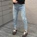 Street Graffiti Jeans Men's Ink Splashing Slim-fitting Pants Trendy Brand Ripped Patch Pants_mkmklike.com