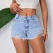 Women's Pearl-Embellished Denim Shorts – Classic Mid-Rise Straight Cut For Casual & Office Wear (Medium Blue/Light Blue, S-XL)_mkmklike.com