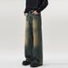 Men's Retro Washed Distressed Vintage Jeans Loose Straight Leg Wide Leg Floor Length Pants American Style_mkmklike.com