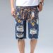 Men's Distressed Denim Shorts – Vintage Washed Paint Splatter Casual Cargo Shorts_mkmklike.com