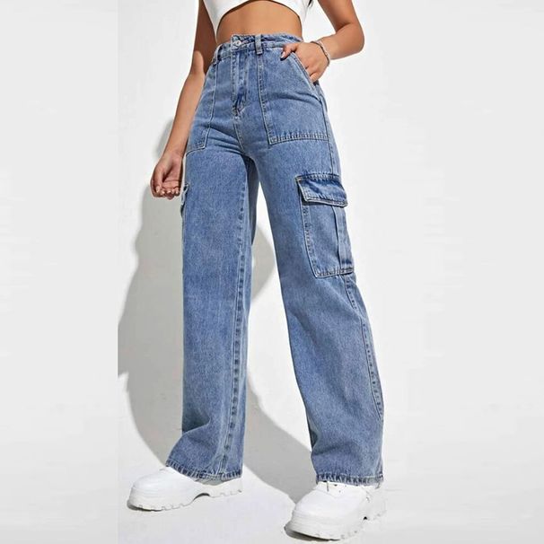 Women's Clothing Autumn And Winter Workwear Multi Pocket Straight Jeans Trousers_mkmklike.com