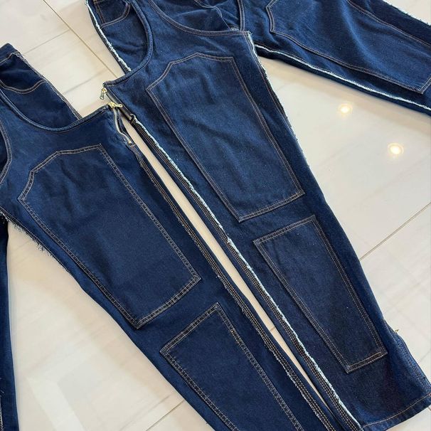 Women's Clothing Fashion Irregular Hollow Splicing Zipper Stretch Denim_mkmklike.com