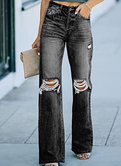 Women's Clothing High Waist Temperament Washed Ripped Casual Denim Trousers_mkmklike.com