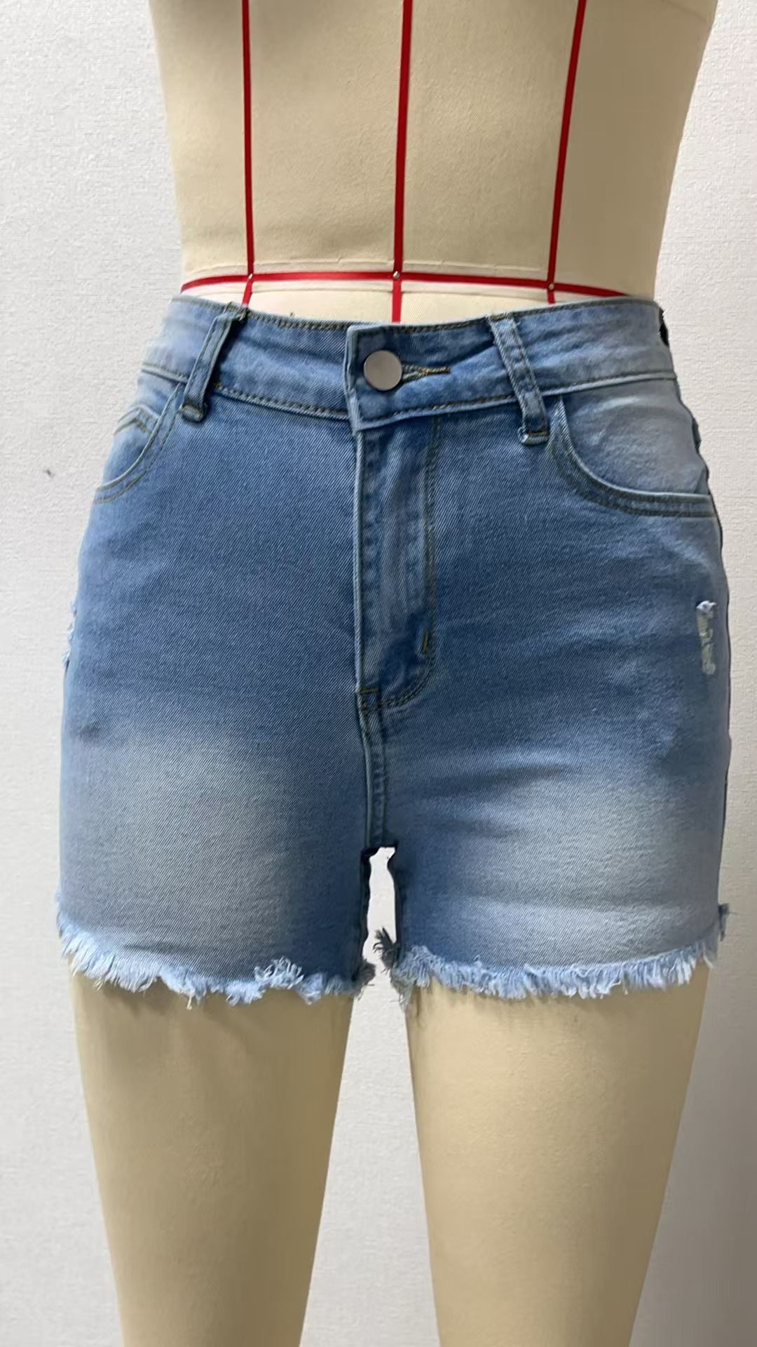 Summer New Arrival Women's Slim Fit Denim Shorts High Elasticity Comfortable Style Frayed Hem In Stock_mkmklike.com