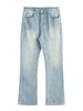 Men's Clothing Cleanfit Washed Distressed Vintage Ice Blue Cream Faded Cat Whisker Scratched Flared Jeans For Men_mkmklike.com